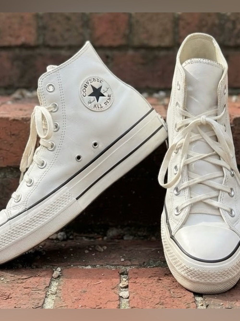 Converse White Leather Chuck Taylor All Star Lift Platform High Tops - Size 9.5